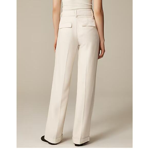J Crew Cuff Wide Leg Trousers 8 8T T8 Tall Cream White NWT Pants CK875 J.Crew - Picture 2 of 5